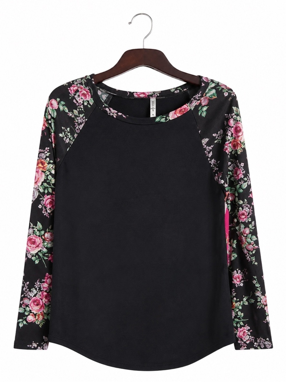 Goo Yoo Black Tunic Top Floral Sleeves Women’s Medium Long Sleeve Tee